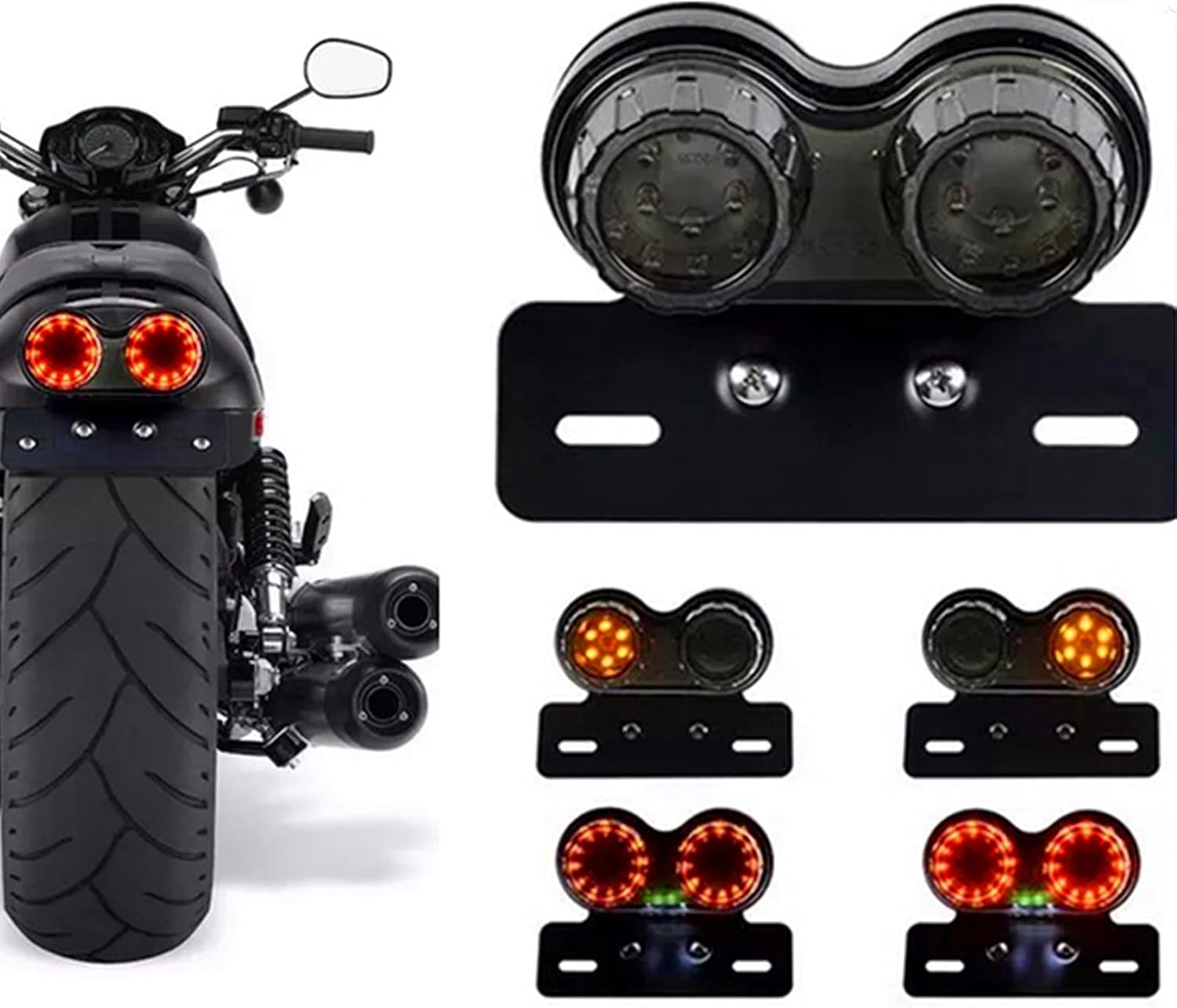 LED E-MARK Tail Light 12V Universal Integrated Running Lamp Brake Turn Signal Light with License Plate Bracket for Cruisers Street Bike Chopper