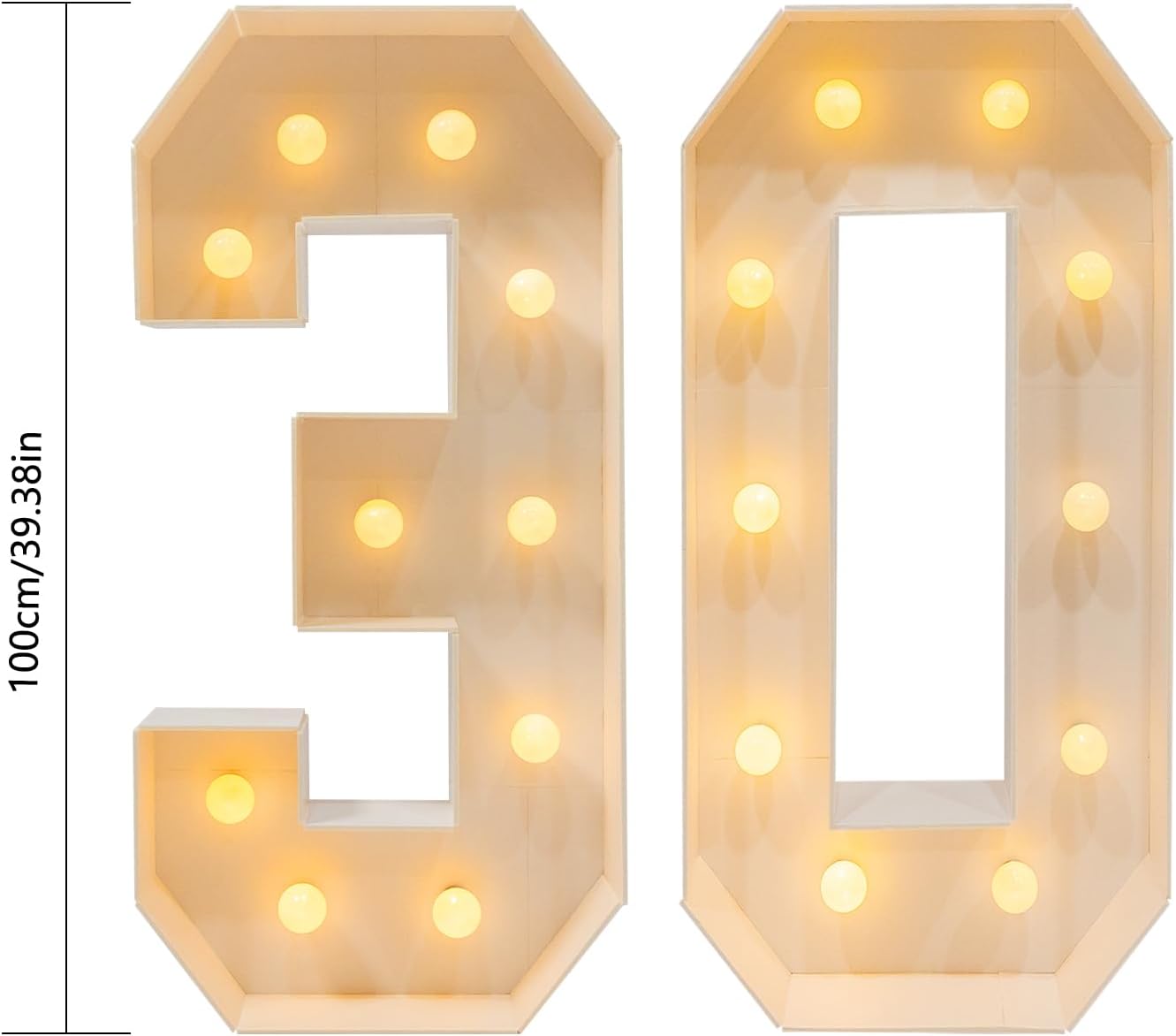 30 Light Up Number, 39.37in Floor Standing KT Board LED Warm Light Up Numbers for Birthday Decorations, 30th Birthday Party Decoration for Anniversary Party Decor (30)