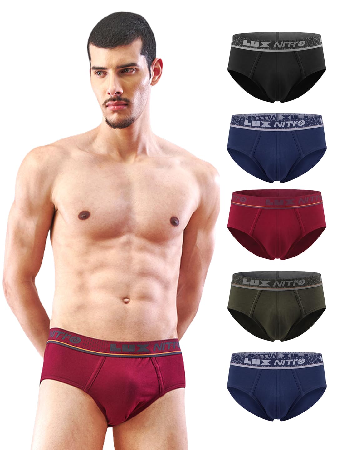 lux nitro Men's Brief | 100% Combed Cotton | Super Soft Outer Waistband | Breathable & Everyday Comfort (Pack of 6)-picture-28