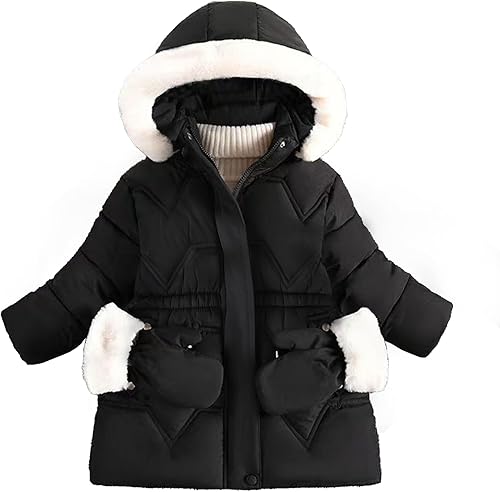 AiWMGL Chaqueta de invierno para niñas pequeñas, 3T, 4T, 5T, 6T, abrigo, abrigo, abrigo cálido, traje de nieve, parka con forro de piel, capucha
