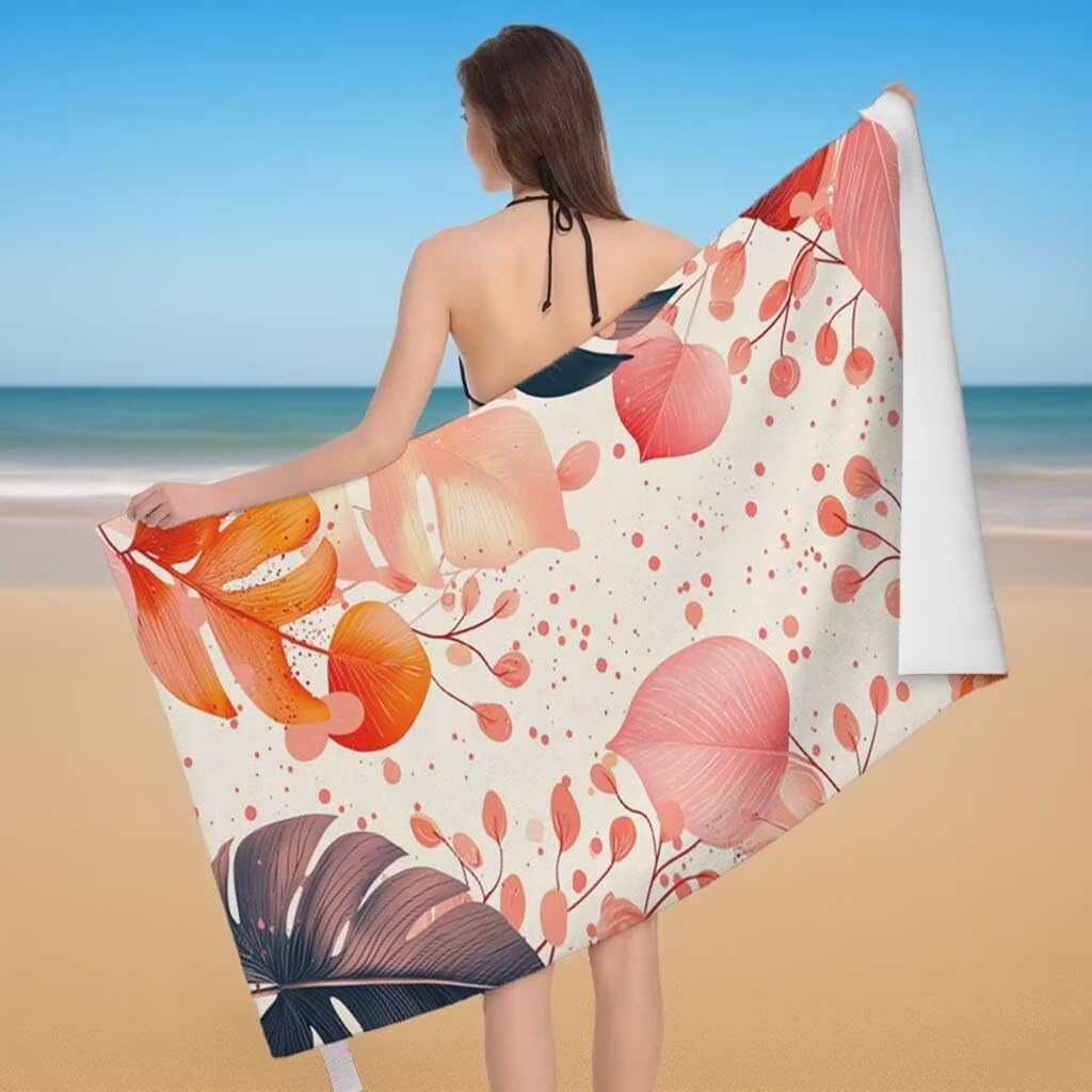 Toalla de Playa Grande 220x100cm/35x70cm, Juego de 2 Toalla Microfibra XXL de Antiarena, Toallas Playa Suave Ligera, Absorbente Secado Rápido, Beach Towel Viaje Yoga, Regalo Mujer Hombre (Beige) J-37