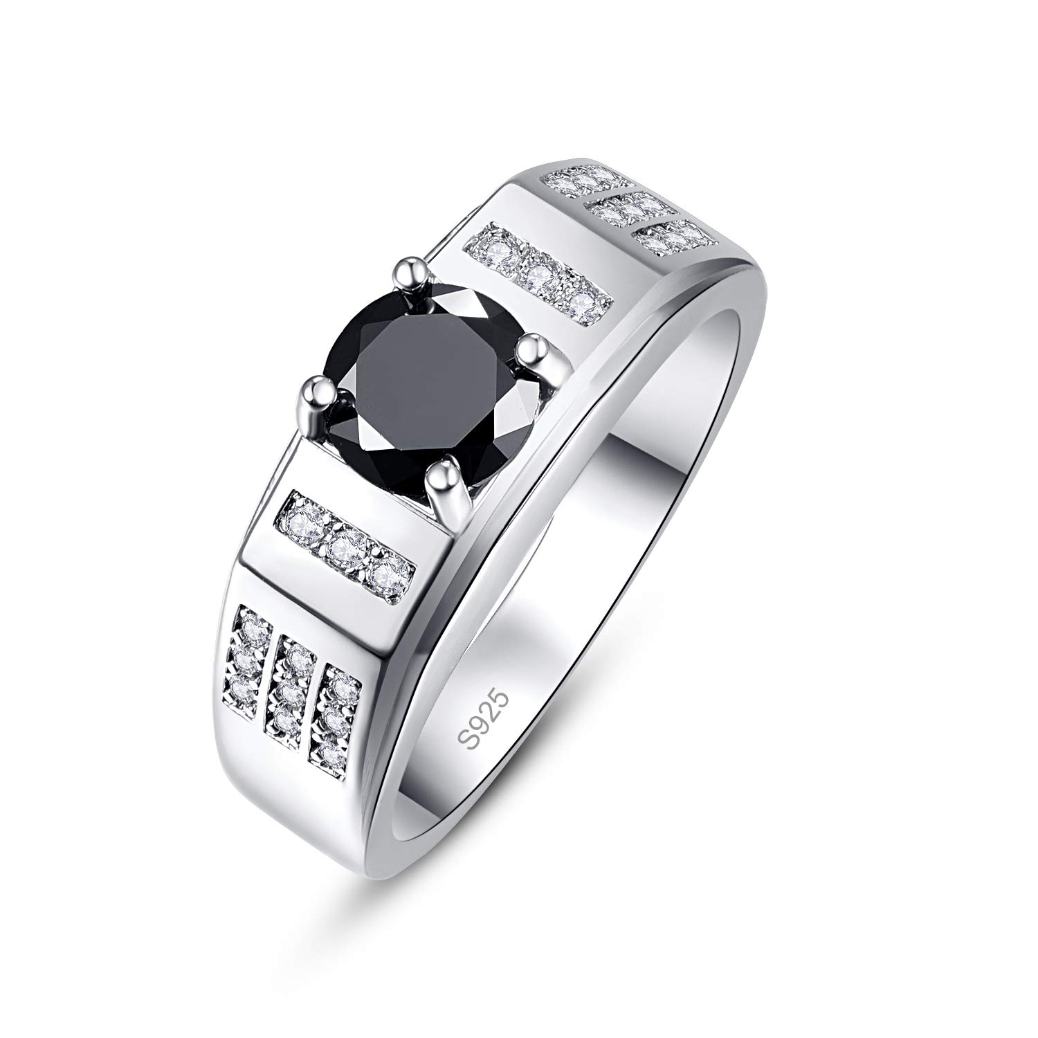 Empsoul925 Sterling Silver Black Ring Filled Round Cut Simulated Black Topaz High Polish Wedding Engagement Ring for Women