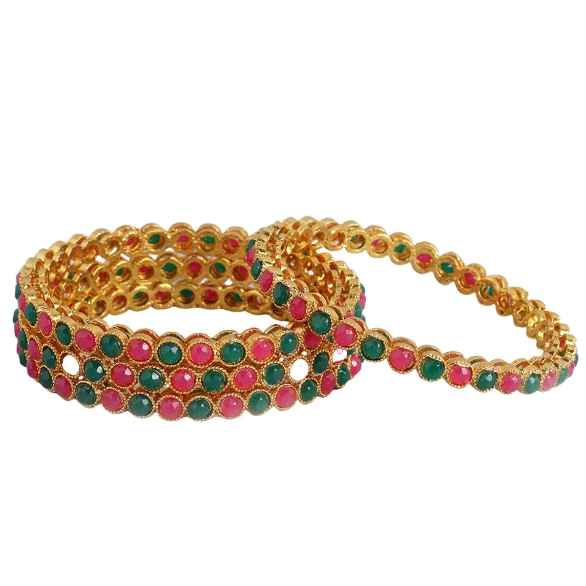 ACCESSHER 22kt Gold plated set of 4 bangles Pink & Green Stone-Studded Sustainable Handcrafted Bangles - 2.6 (B09RVC6HD5) Amazon Price History, Amazon Price Tracker