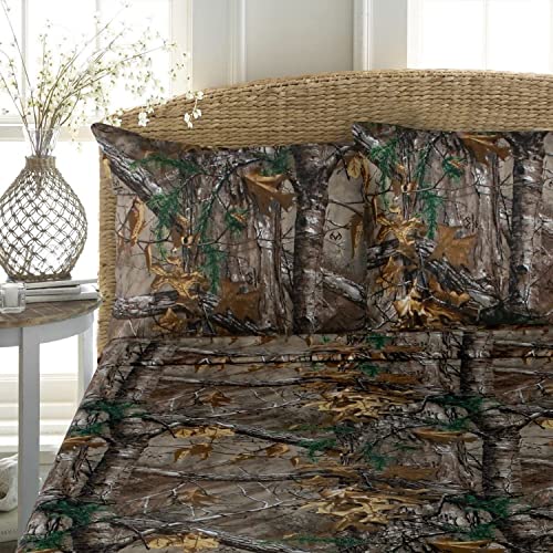 Realtree Xtra Camouflage Twin Sheet Set, 3-Piece Bed Sheet,Polycotton Fabric,1 Fitted Sheet,1 Flat Sheet & 1 Standard Pillowcases (Twin) #TOP3