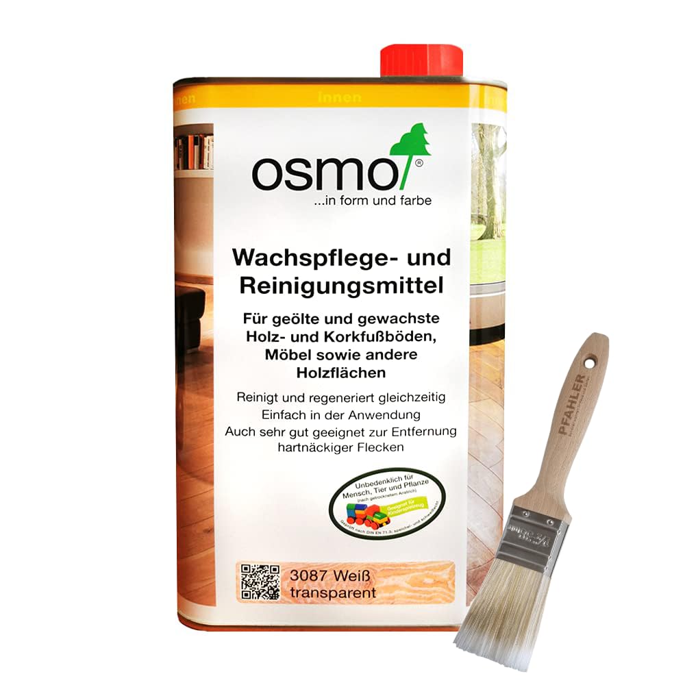 Osmo Wachspflege- und Reinigungsmittel 1 L 3087 Weiß Reinigung und Auffrischung in einem! + gratis Flächenstreicher Pinsel von Pfahler