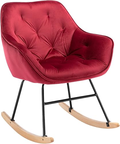 Miniatura 4 de TRIPLE TREE Cómoda silla mecedora de tela moderna y cómoda mecedora de mediados de siglo mecedora tapizada compacta con acolchado para guardería