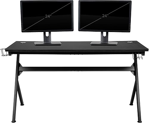 Miniatura 122 de Flash Furniture Juego de escritorio para juegos negro y silla de carreras blanco/negro con soporte para tazas, gancho para auriculares y soporte