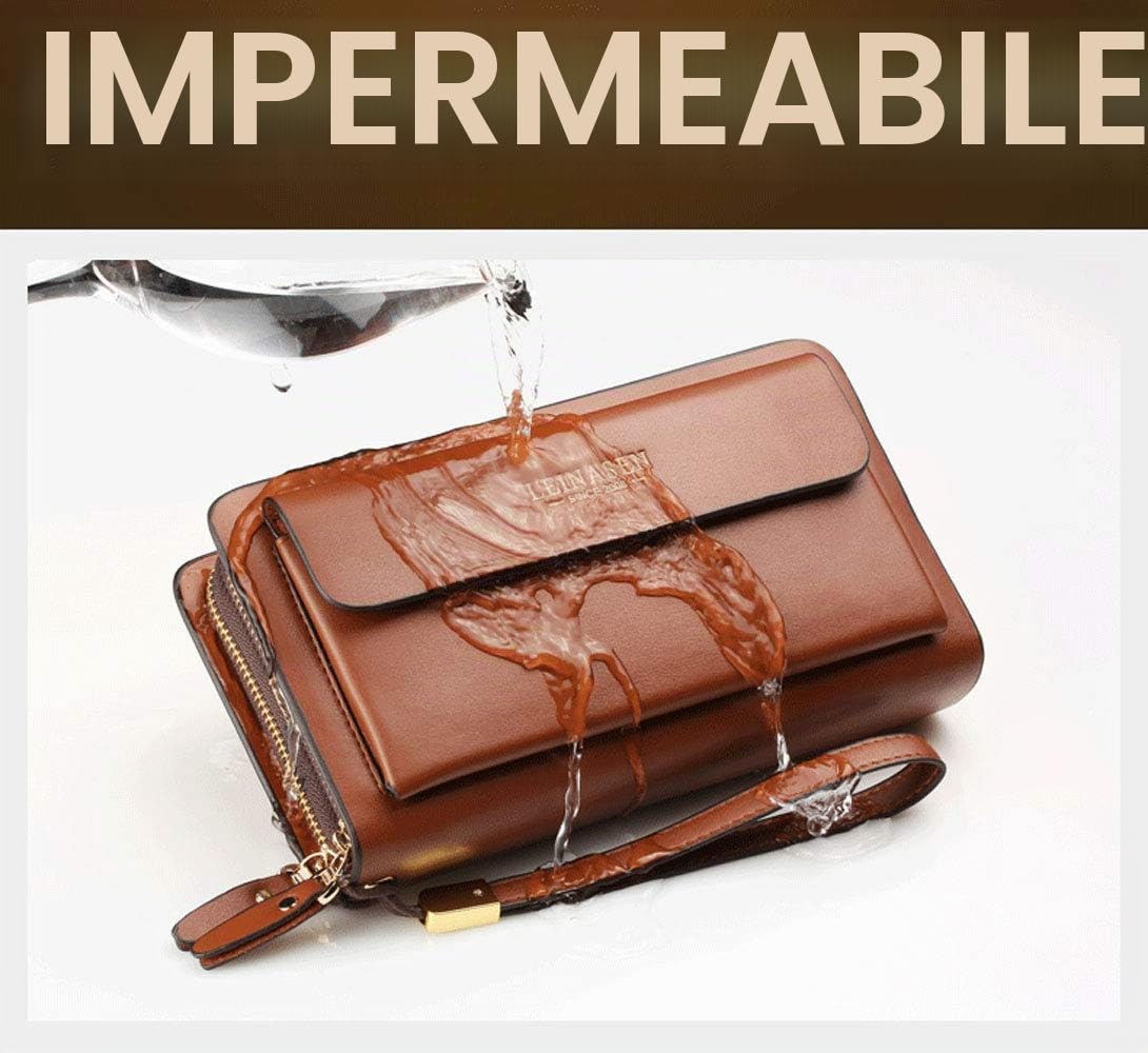 Pochette lunga da uomo in pelle da viaggio, per passaporto, lavoro, cellulare, porta carte di credito, per papà e marito