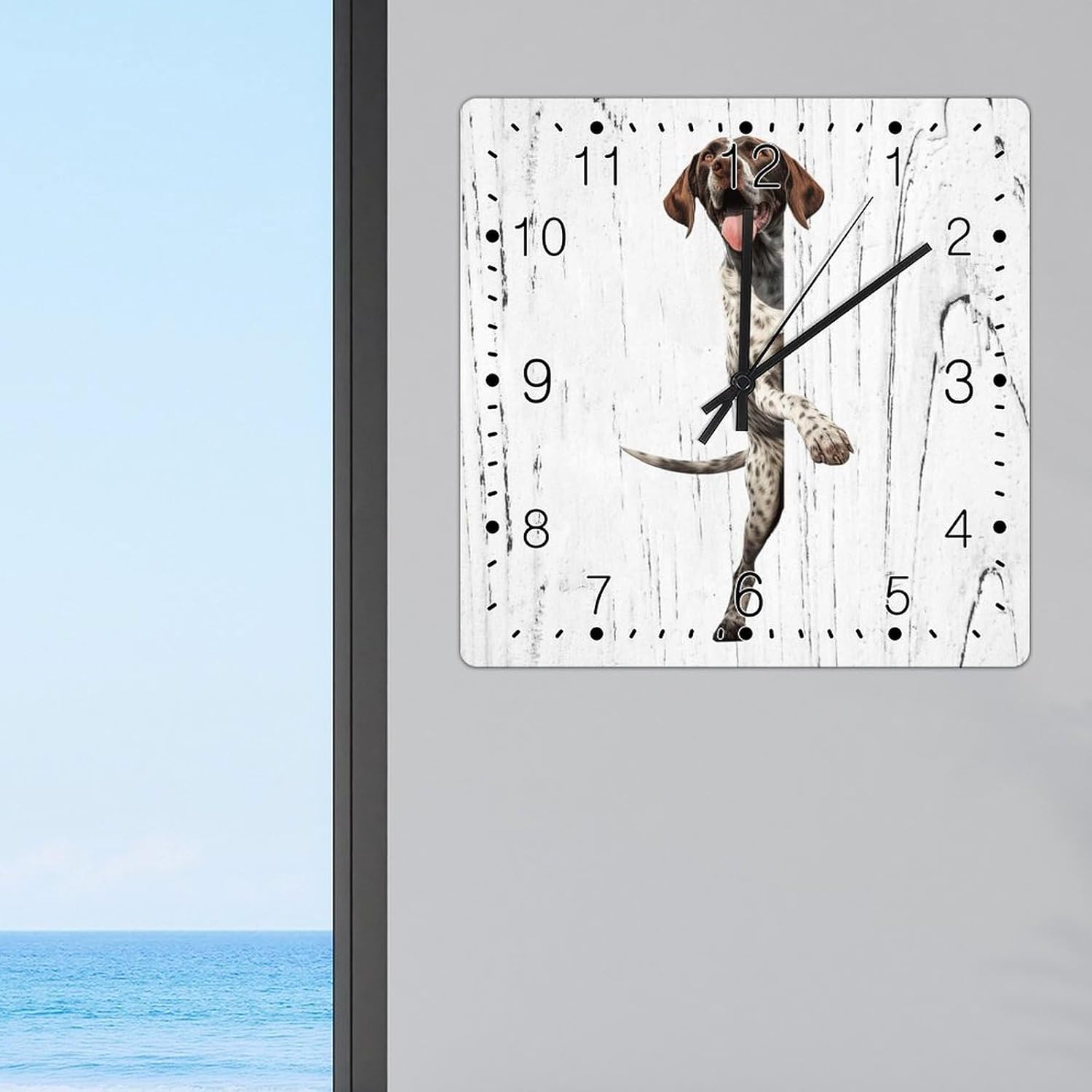 Wood Clock Pointer Wooden Decorative Wall Clock Pointer Dog Peeking ASquare Corner Hanging Wall Clocks Non-Ticking Battery Operated Square Clock Gift for Dog Owner Clocks 12x12in