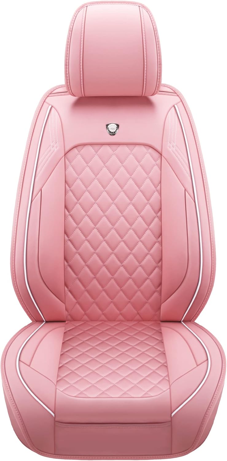 NYPKLO01 Leather Car Seat Covers Vehicle Cushion Cover for 5 Passenger Cars & SUV Universal Fit Set for Auto Interior Accessories Airbags Compatible with Synthetic Leather (Pink)