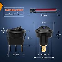 Vista 2 de Nilight Interruptor de palanca basculante de 12 piezas, 3 pines 12V 20A con cable, luz LED redonda, interruptores de encendido y apagado SPST