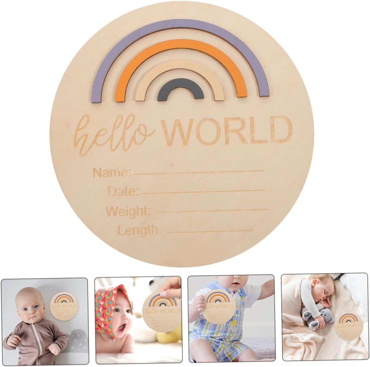 Milisten 2pcs Wooden Birth Announcement Name Sign Round Months Milestone Cards for Newborns Decor Random Color