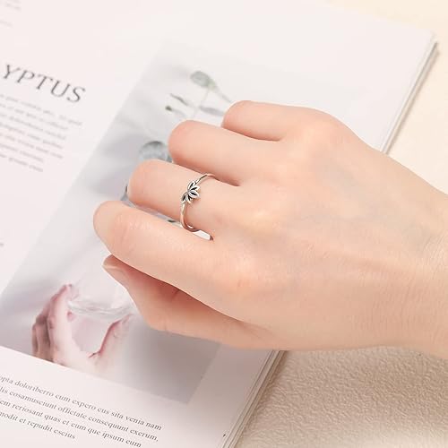 Miniatura 6 de Womens Lotus Flower Rings Simple Rings 925 Sterling Silver Rings Womens Stacking Rings Vintage Statement Rings Size 5-9