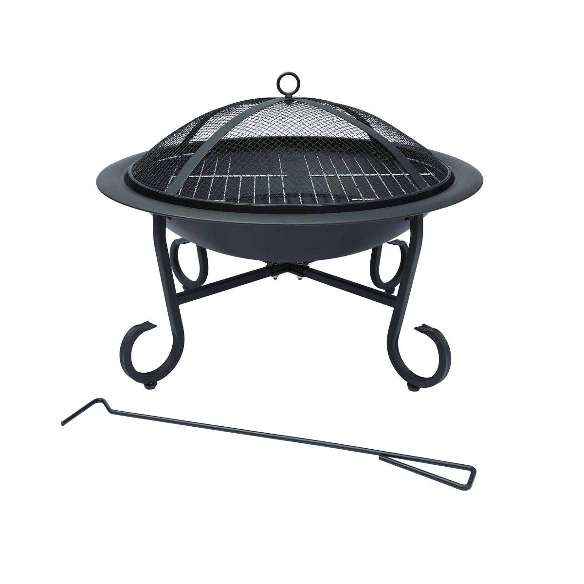 CHARLES BENTLEY Round, Outdoor, Garden, Patio, Fire Pit Heater, Open Bowl, Racking for Charcoal And Wood, Heatproof Paint, Enamel Coated Steel, Easy To Assemble, Cooking Grill, In Black (56x43cm)-image-41