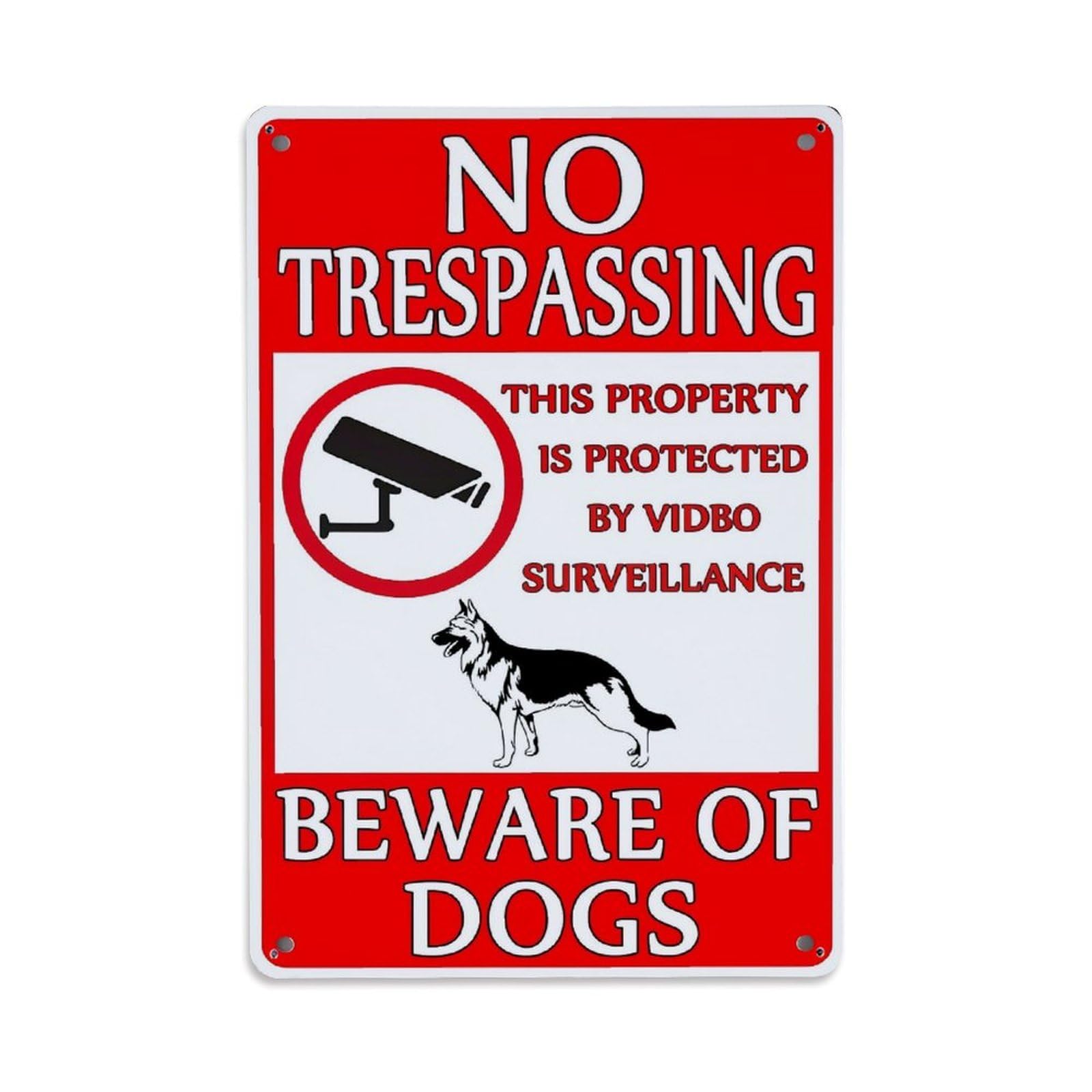 Jdfenggu Vintage No Trespassing Beware Of Dogs Sign Retro Metal Tin Sign, Metal Poster For Bar, Home, Man Cave, Kitchen, Laundry Room Art Decor 8X12 Inch