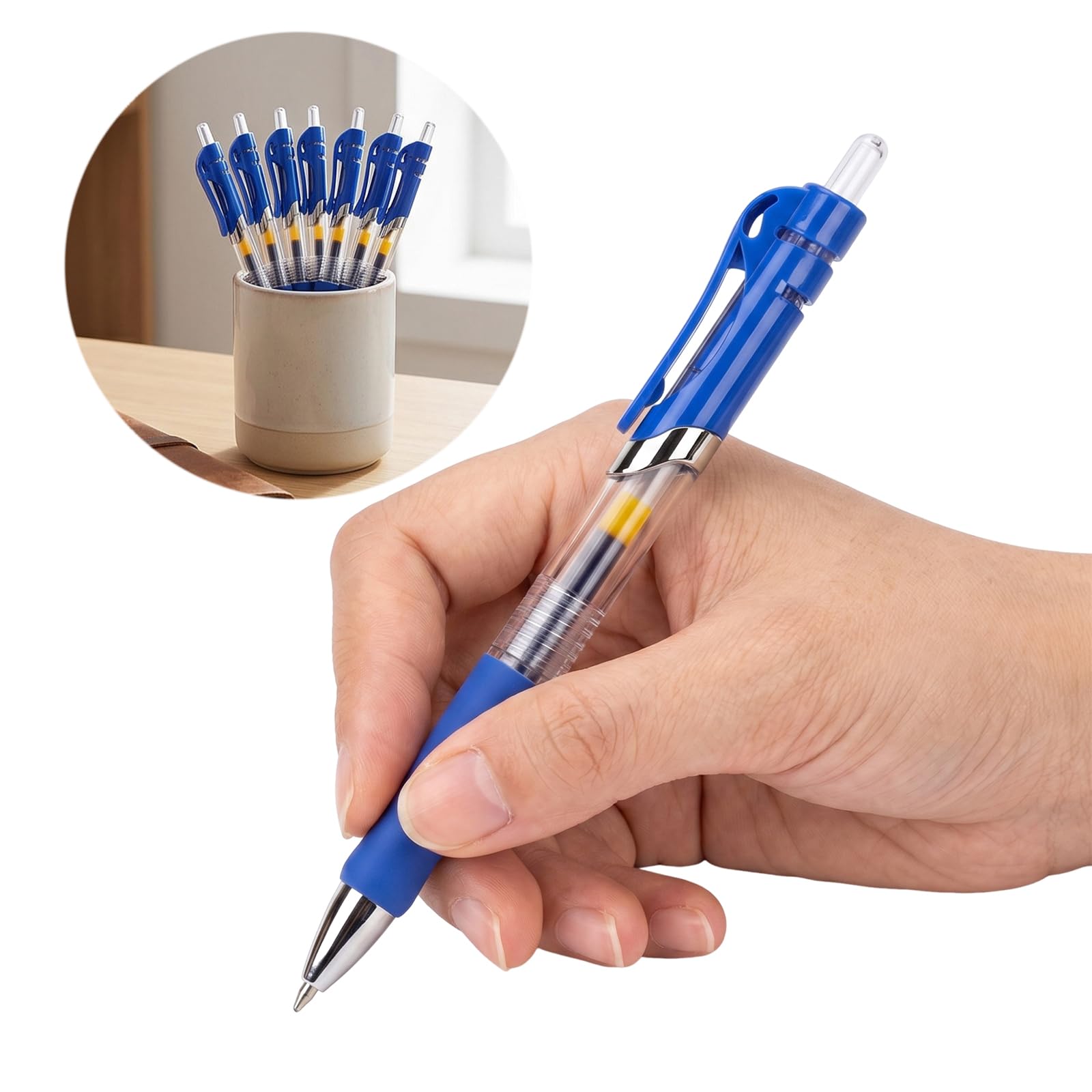 Gelschreiber, einziehbar, 15 Stück, hohe Kapazität, mittlere Spitze, 0,5 mm, weicher Griff, für Schule, Büro