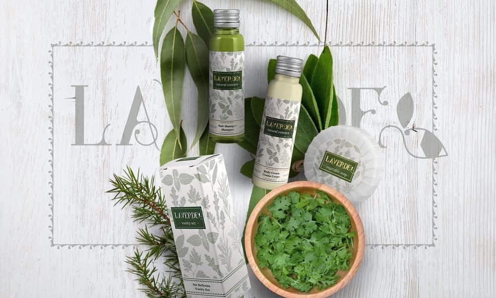 Set Cortesia Hotel LaVerde Premium con Estratti di Erbe – Kit Bagno Completo con Shampoo, Bagnoschiuma, Saponetta e accessori – Confezione da 10 Kit Cortesia per Hotel, B&B e Spa