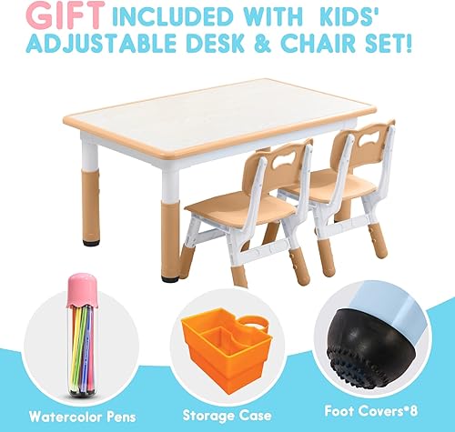 Miniatura 59 de Juego de mesa y silla para niños, juego de mesa y sillas para niños, altura ajustable, patas y organizador de mesa antideslizantes, escritorio de