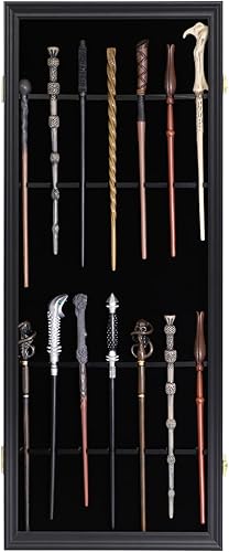 Miniatura 7 de Grhonior 14 varitas vitrina universal de mago mágico soporte de pared con cerradura de madera magiquest varita vertical soporte para la colección de