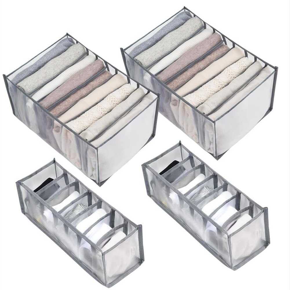 4 PCS Organisateur de vêtements d'armoire, 2 PCS Grands contenants de rangement de vêtements en filet, 2 bacs d'organisateur de placard pliables, boîte de rangement de grille visible for soutien-gorge