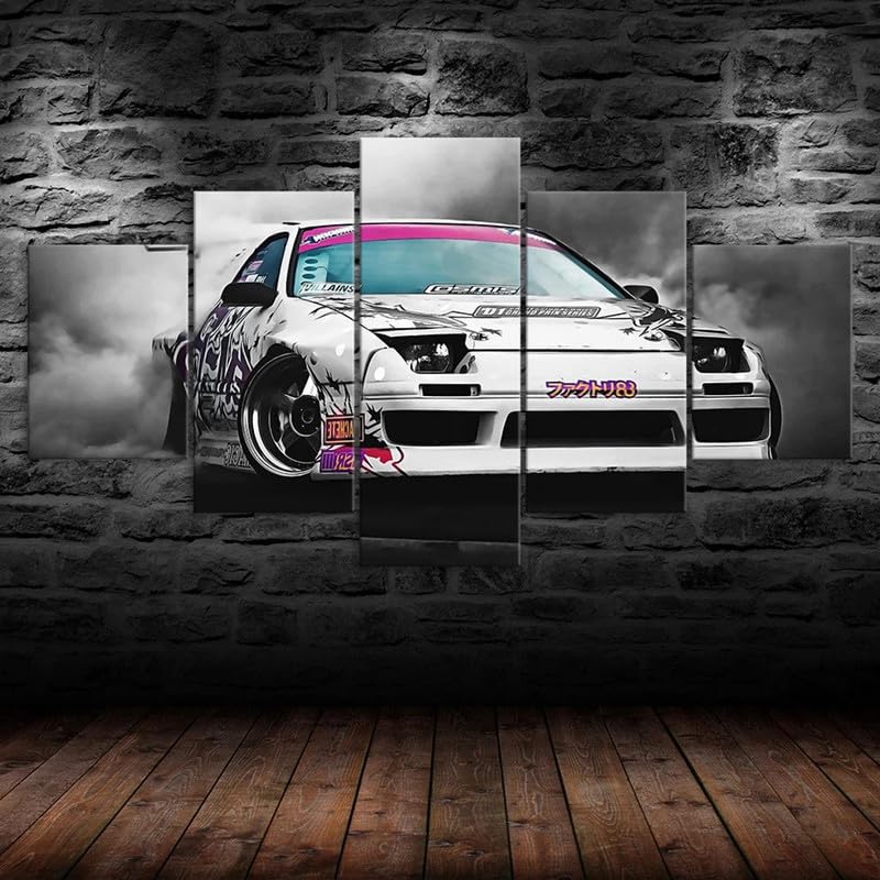 RAPSANI Mural 5 Piezas Pintura en Lienzo,5 Piezas Cuadros En Lienzos Coche de drifting Modular Moderna 5 Piezas,mural pared salon 3d decorativo pared,Listo para Colgar,gift xxl 100x55cm