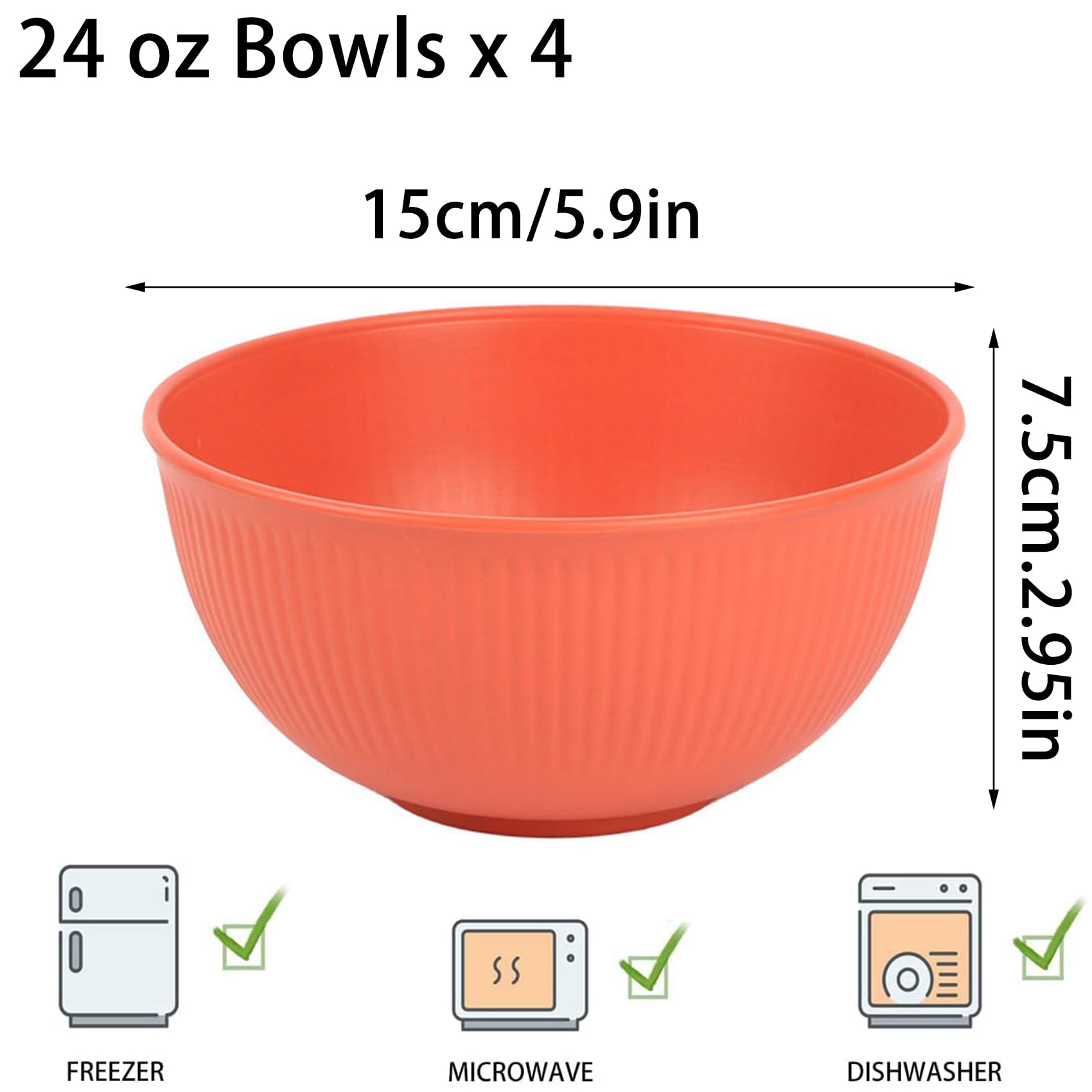 QHNTXQD Unbreakable Cereal Bowls, 24 OZ Lightweight Plastic Bowl Set of 4 - Image 2