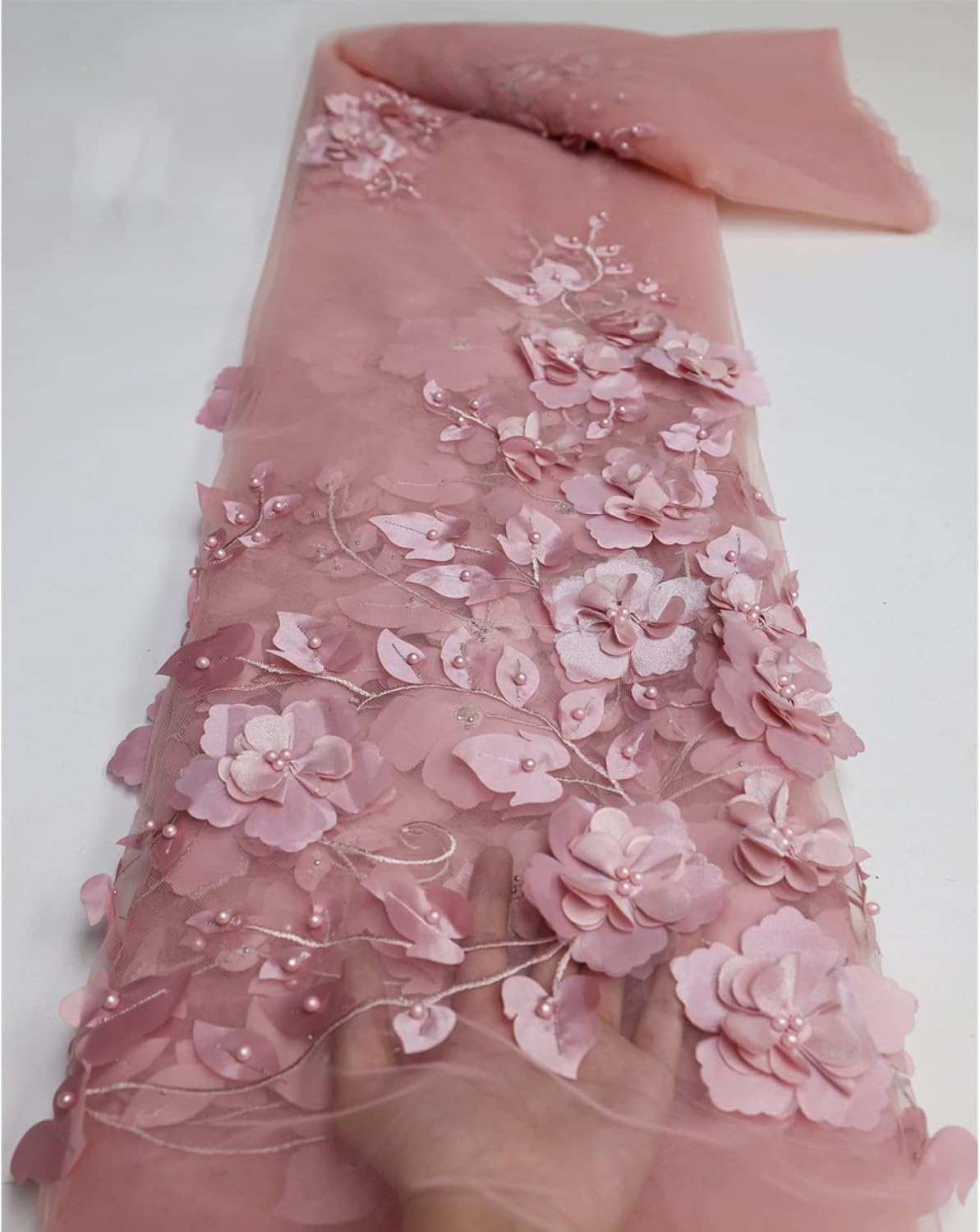 Tissu de tulle dentelle perles d'applique fleur polyester