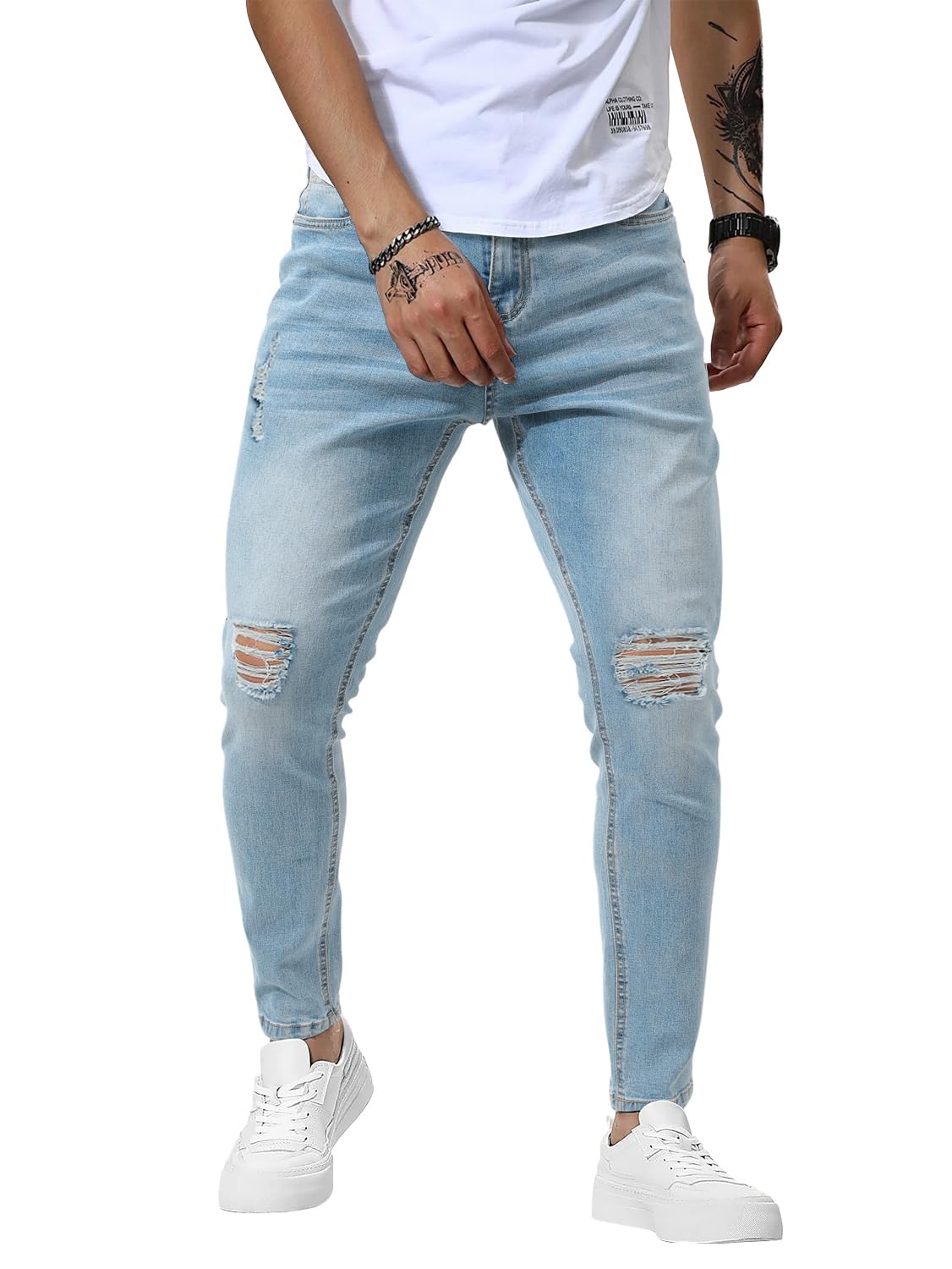 Woenzaia Mens Jeans Slim Fit Skinny Denim Stretch Tapered Jean Pants