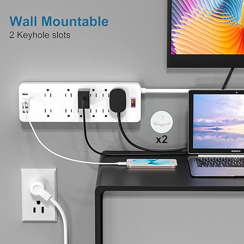 Miniatura 5 de Regleta de alimentación, protector de sobretensiones HITRENDS con 12 salidas y 4 puertos USB (5V2.4A) y 1 puerto USB-C (5V3A), 1875W15A, enchufe