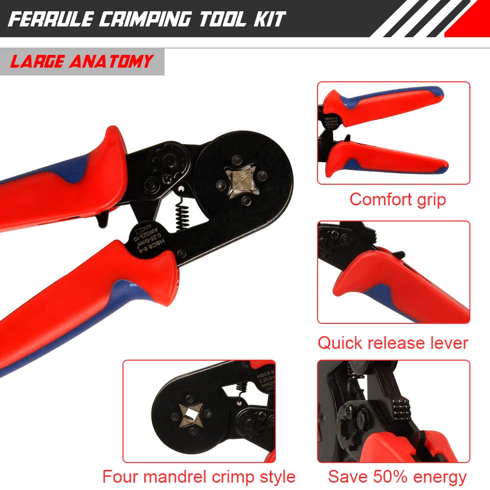 Ferrule Crimping Tool Kit Wire Crimper Pliers Set AWG 2210 with 1200