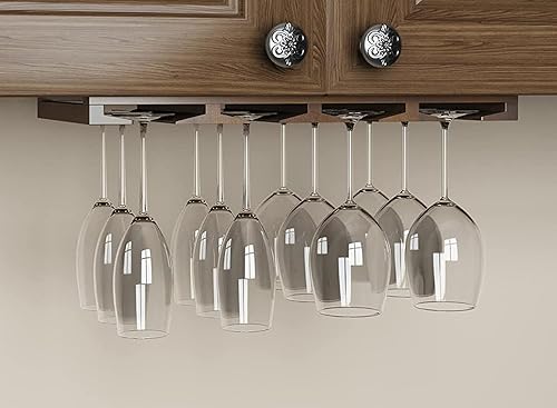 Miniatura 3 de Rustic State Eze 4 soportes seccionales de madera para debajo del gabinete, soporte para copas de vino, estante colgante para copas de vino,