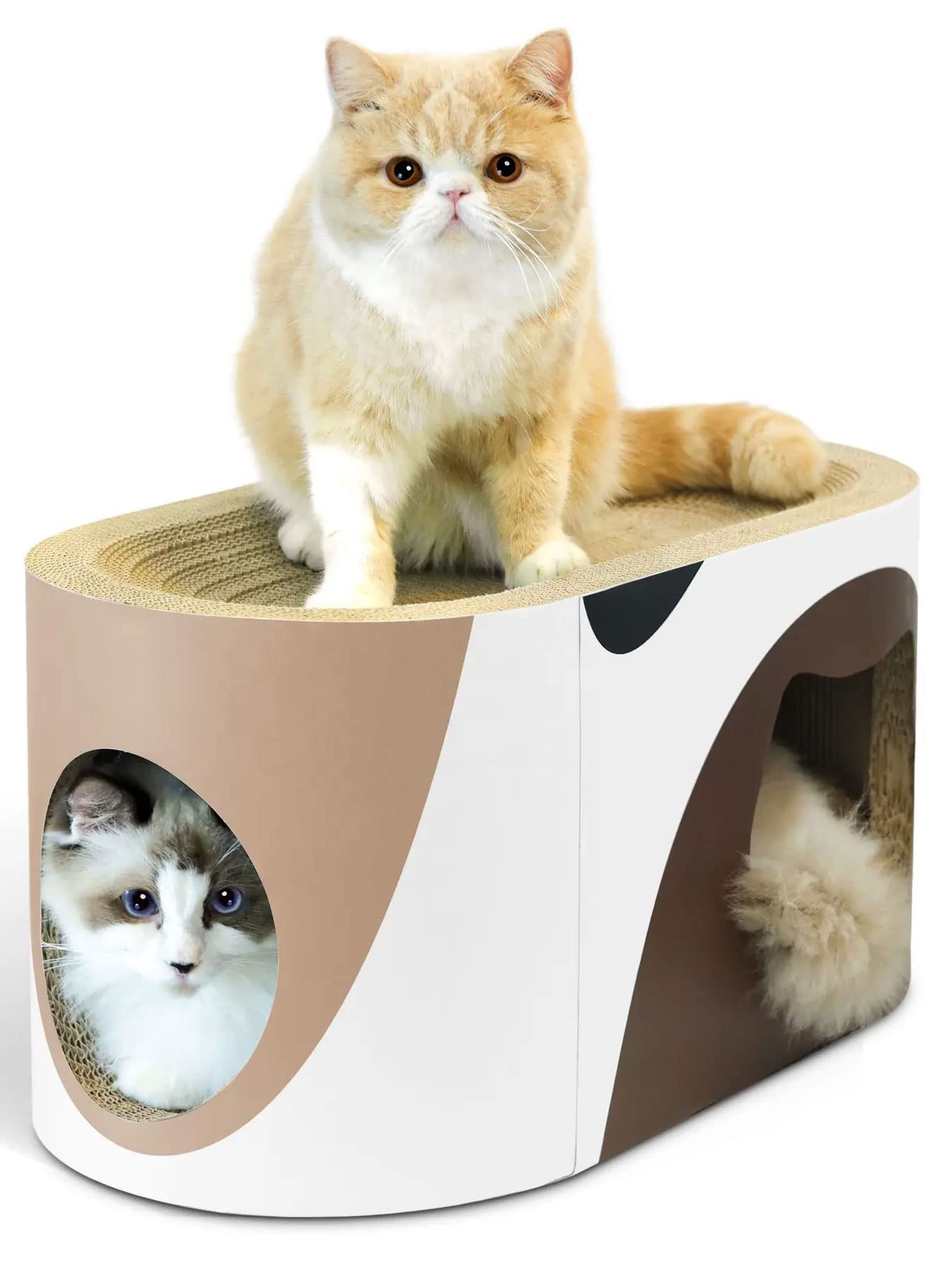 XX-LARGE Cat Scratcher Lounge, Cardboard Cat Scratcher House with Hole, Large Scratcher Pet Bed, Cat Scratching Pad for Indoor Cats as Furniture Protector, Cat Training Toy