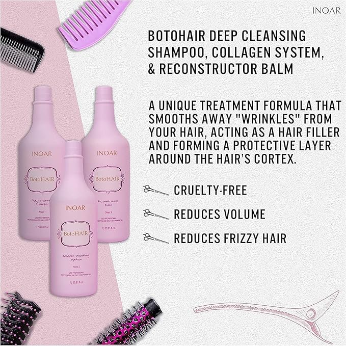 INOAR PROFESSIONAL BotoHAIR Tiefenreinigungs-Shampoo, BotoHAIR Kollagensystem und BotoHAIR Rekonstructor-Balsam, 3 Liter