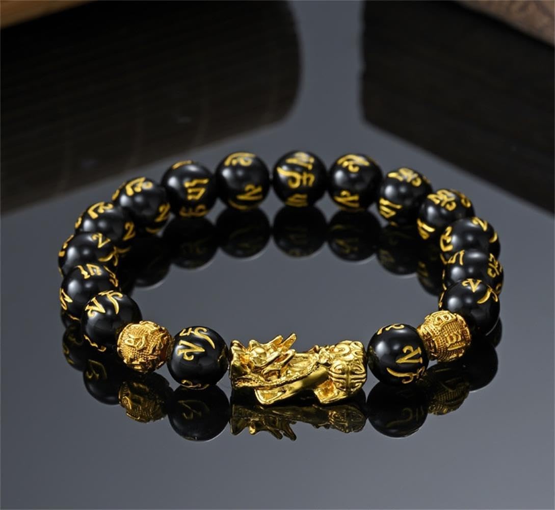 2Pcs Pixiu Wealth Bracelet FengShui Wealth Luck Bracelet Black Obsidian Buddha Beads Elastic Bracelet for Women Men - Image 4