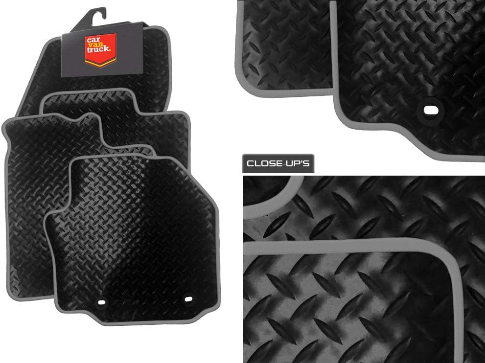 (X44) 4 Piece Suzuki (1998-2008) Jimny Vehicle Specific Car Mat Set -Black Rubber-Grey Trim