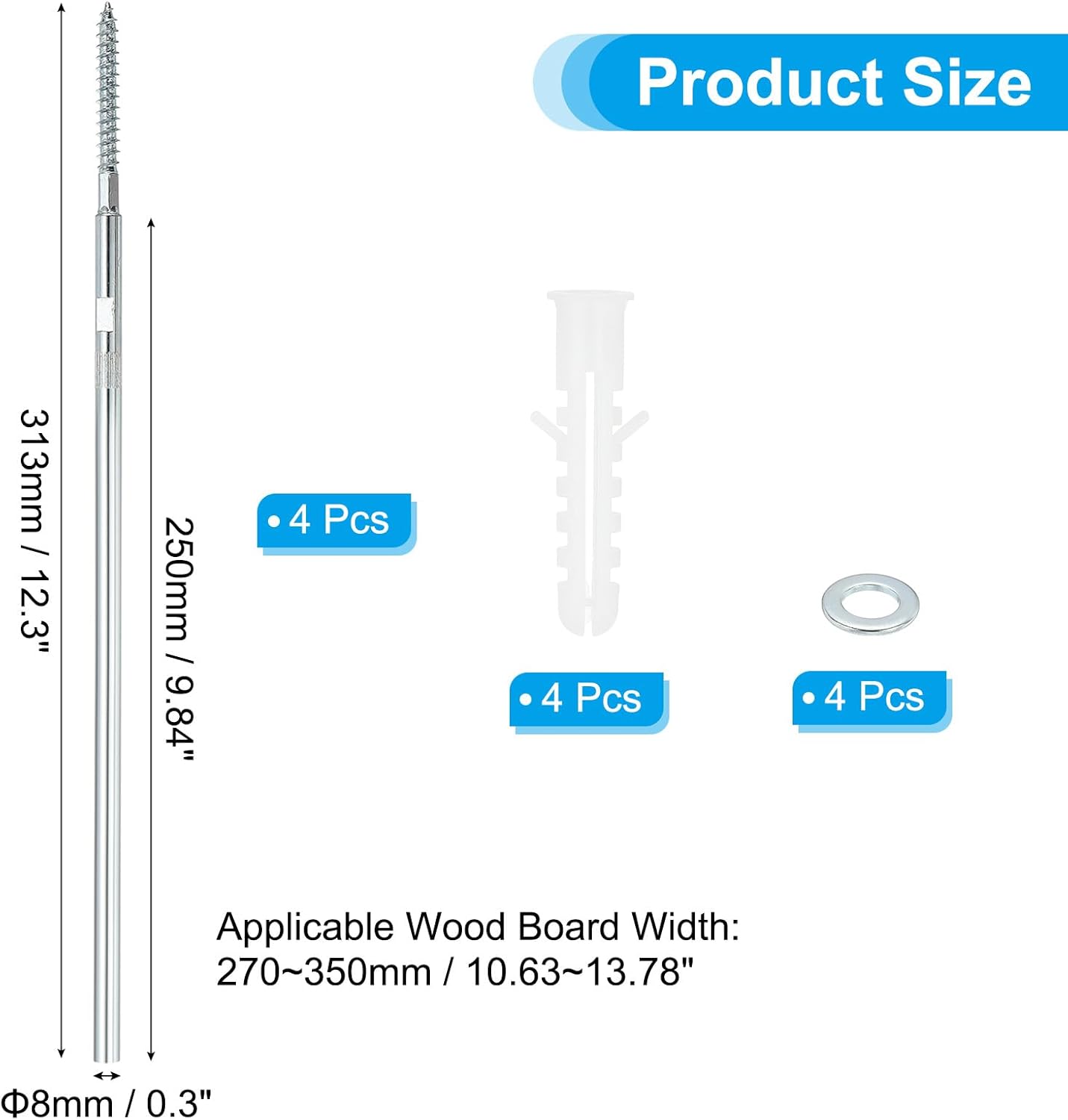 PATIKIL Floating Shelf Invisible Support Bracket 12", 4 Pcs Carbon Steel Hidden Brackets, Blind Shelf Supports with Shelving Mounting Hardware for Floating Wood Shelves, Silver