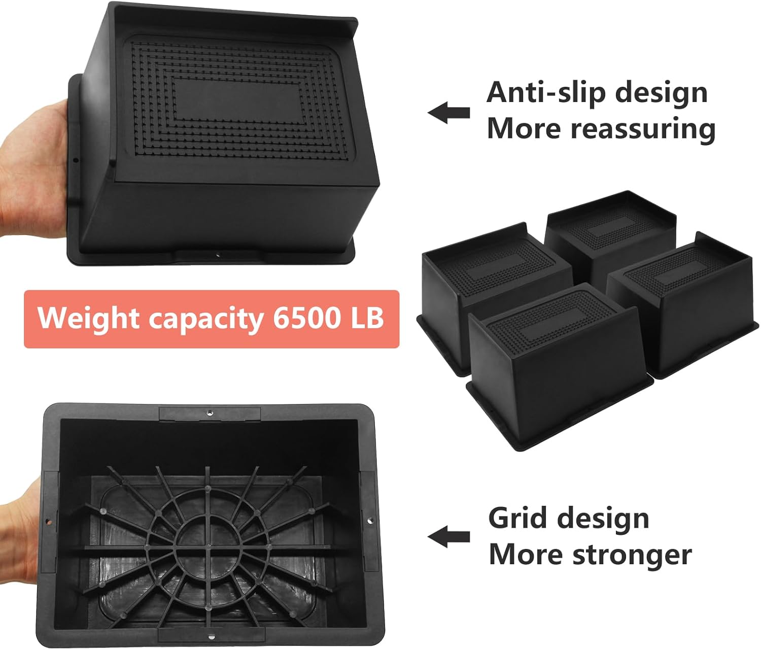 4 Pack Bed Risers 4 inch Heavy Duty, Oversized Furniture Risers, Extra Wide Bed Lifts Risers for Table, Sofa, Dorm Twin XL, Couch, Desk, Bed Frame Risers Supports Up to 6,500 Lbs