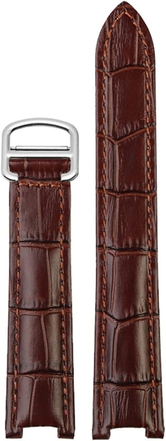 SKM Genuine Leather Watchband Men Women for Cartier Pasha W3108/HPI004 Folding Buckle Concave Strap 21x15m 20x12mm 18x10mm Watchbands (Color : Brown Silver Buckle, Size : 20.12mm)