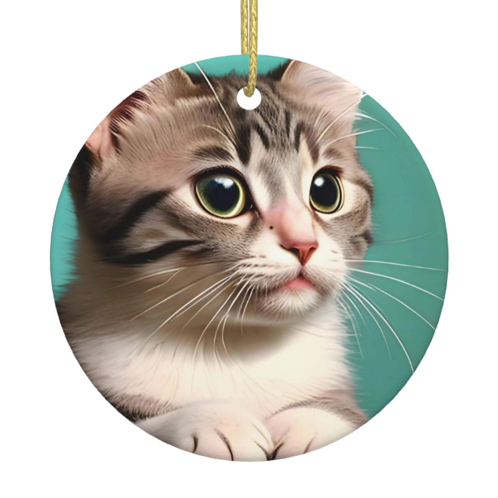 A Curious cat Printed Christmas Tree Ceramic Ornaments Holiday Decoration Christmas Unique Pendant for Christmas Party