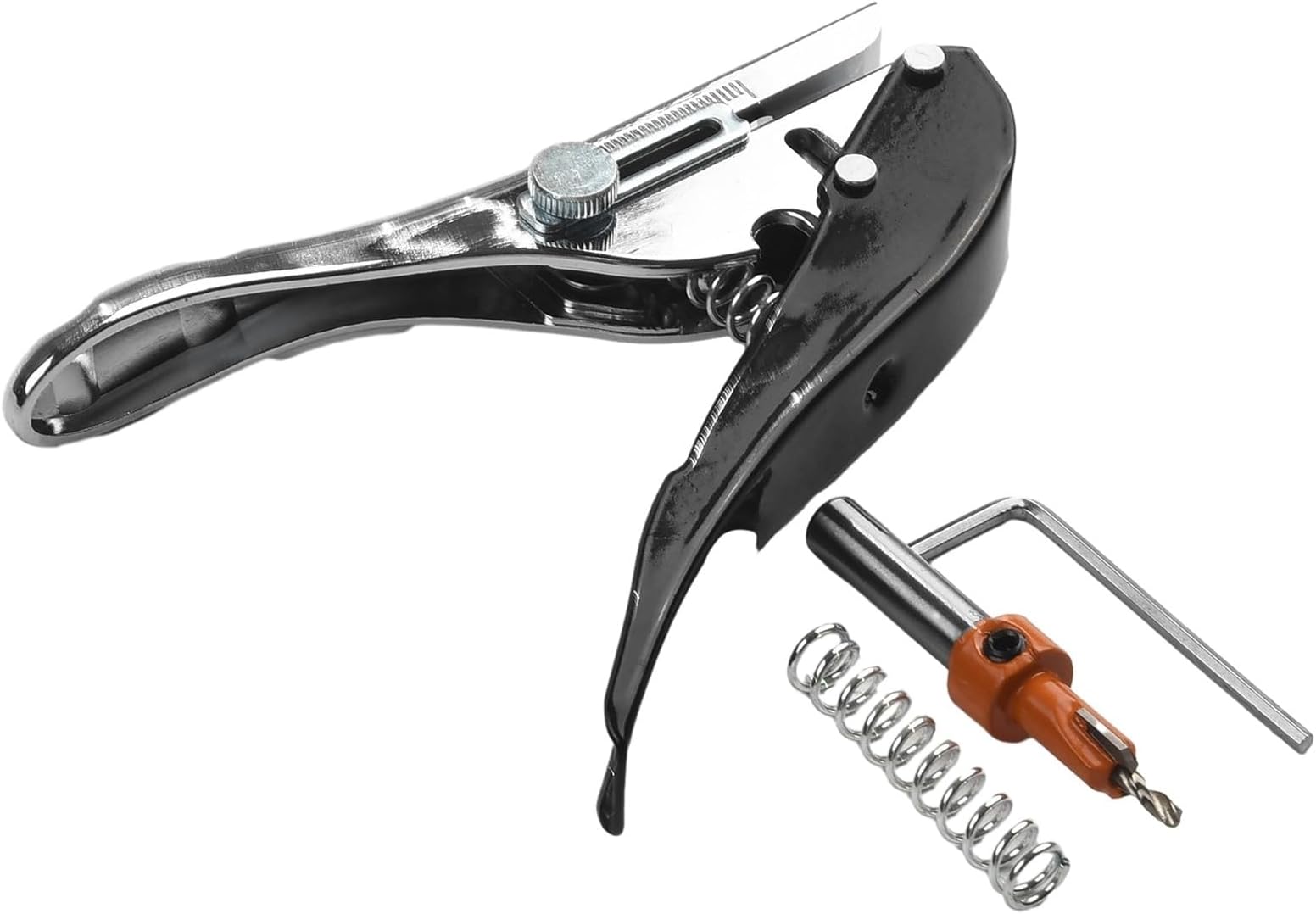 2pcs Plier Card Hole Punch Set with Countersink Drill, 8mm Woodworking Edgebanding, PVC, Paper, Cardboard, Adjustable Depth, for Red+Silver, Black+Silver