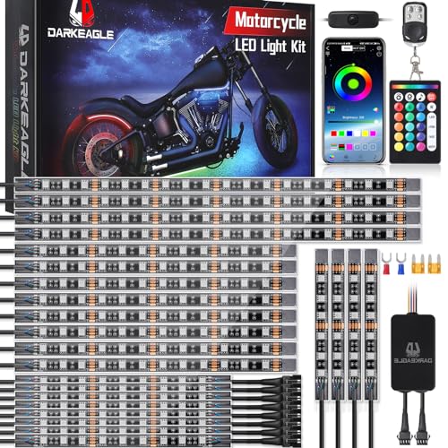 24PCS Motorcycle RGB LED Lights Kit with Brake Turn Signal, Motorcycle Underglow Lights with APP/RF Remote, Multicolor Dual Zone Neon Accent Waterproof 12V for Touring, Trike & Custom Show Motorcycle