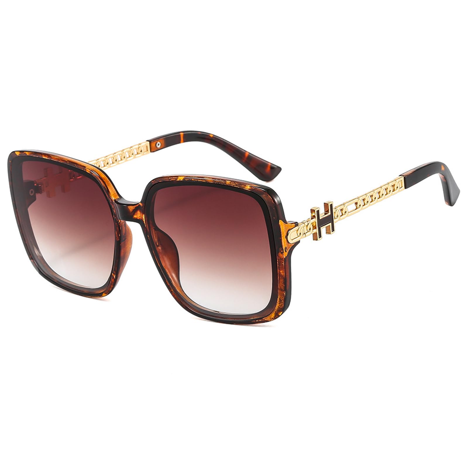 Fankexi Retro Square Sunglasses Eyewear for Women Oversized Trendy Square Shades Men Large Polarized Sun Glasses UV400 Protection,Leopard