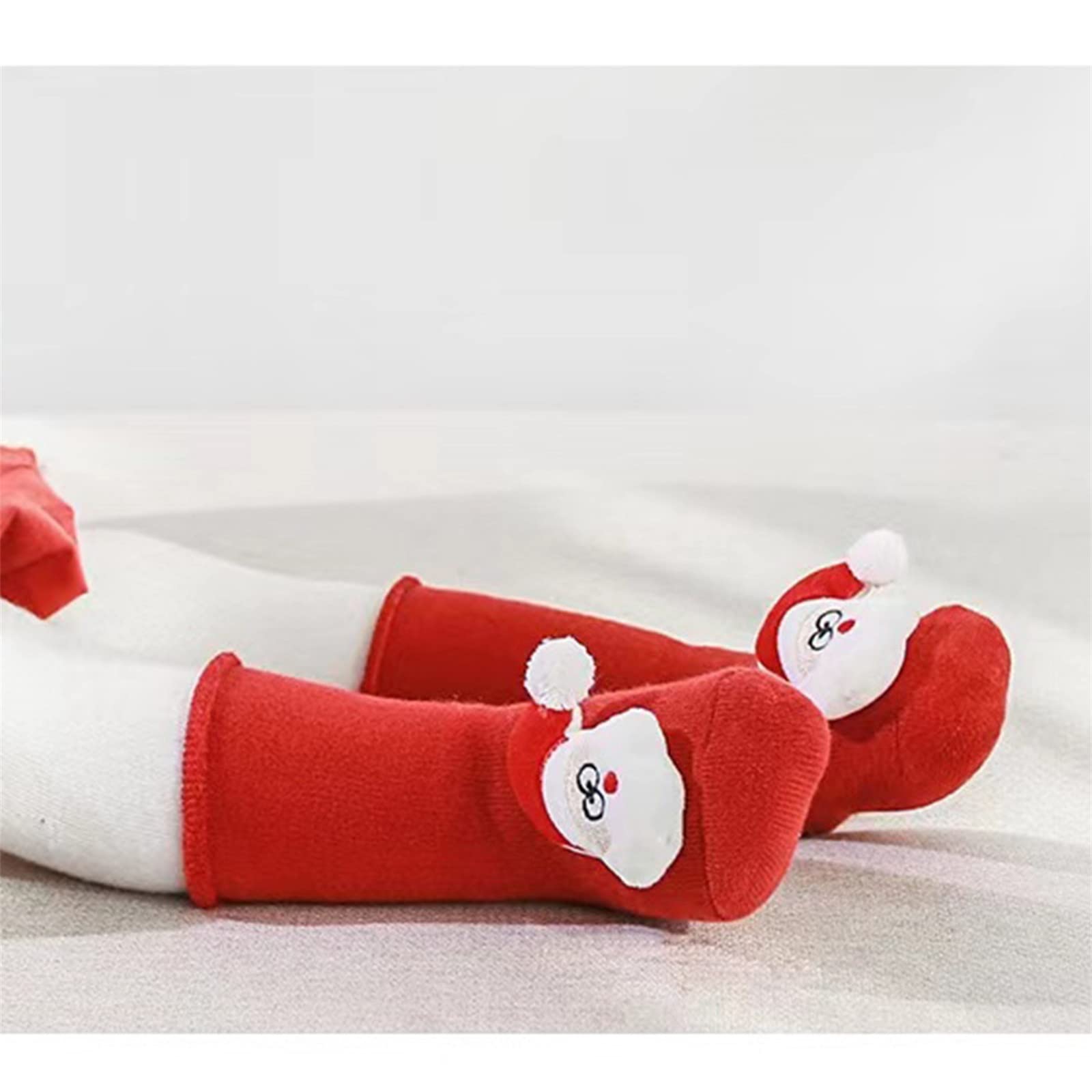 RNTOP Unisex Baby Christmas Socks Infant Anti Slip Xmas Floor Socks Cozy Winter Warm Socks Newborn (Red, 6-12 Months)