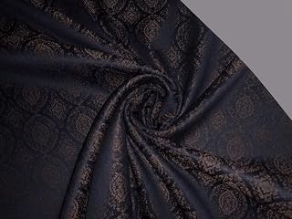 Traje de lana de 58 pulgadas de ancho, 11% lana, 67% poliéster, 22% viscosa, color azul marino con motivo de bronce [15588]