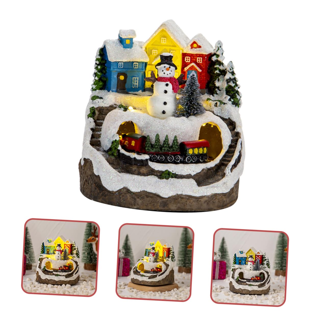 STOBAZA Miniature Christmas Snow House Figurine Lighted Christmas Desk Ornament Music and Train Decor Present for Couples
