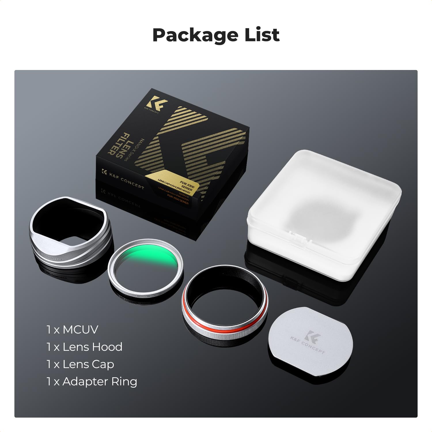 K&F CONCEPT Nano-Xcel Filtro UV + Parasol + Tapa Comaptible con FujiFlim X100 Series, Filtro de Protección UV Compatible con Fujifilm X100 X100S X100F X100T X100V X100VI(Plata)