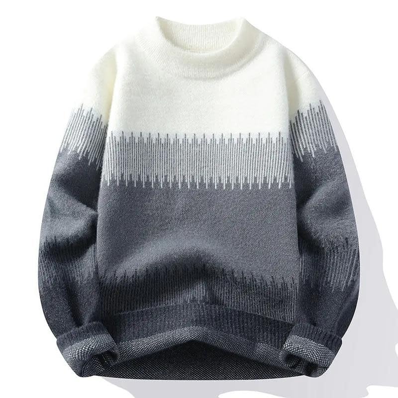 Men's Gradient Knitted Sweater, Autumn Winter Warm Pullover, Casual Streetwear Crew Neck Top2