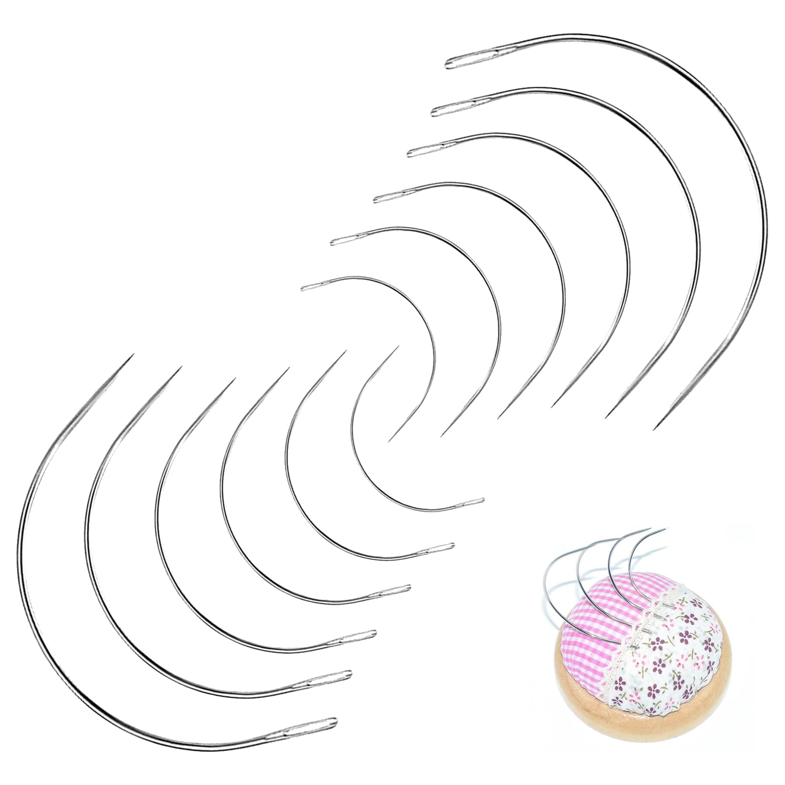Treetribe Silver 12Pcs Curved Needle Set - 2" To 5" Curvedhand Sewing Needles For Leather,Sewing Needle Repair Kit Assorted Curved Sewing Needles For Sewing Repairing Carpet Leather Canvas Weaving Crafts, 2 Set