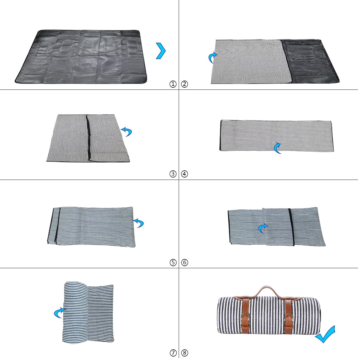 Picknickdecke 150 x 200cm,Streifen Picknickdecke Wasserdicht,Tragbare Extra Große Stranddecke,Campingdecke Sanddichte Isoliert mit Tragegriff,Perfekt für Picknick/Outdoor/Camping/Beach/Park