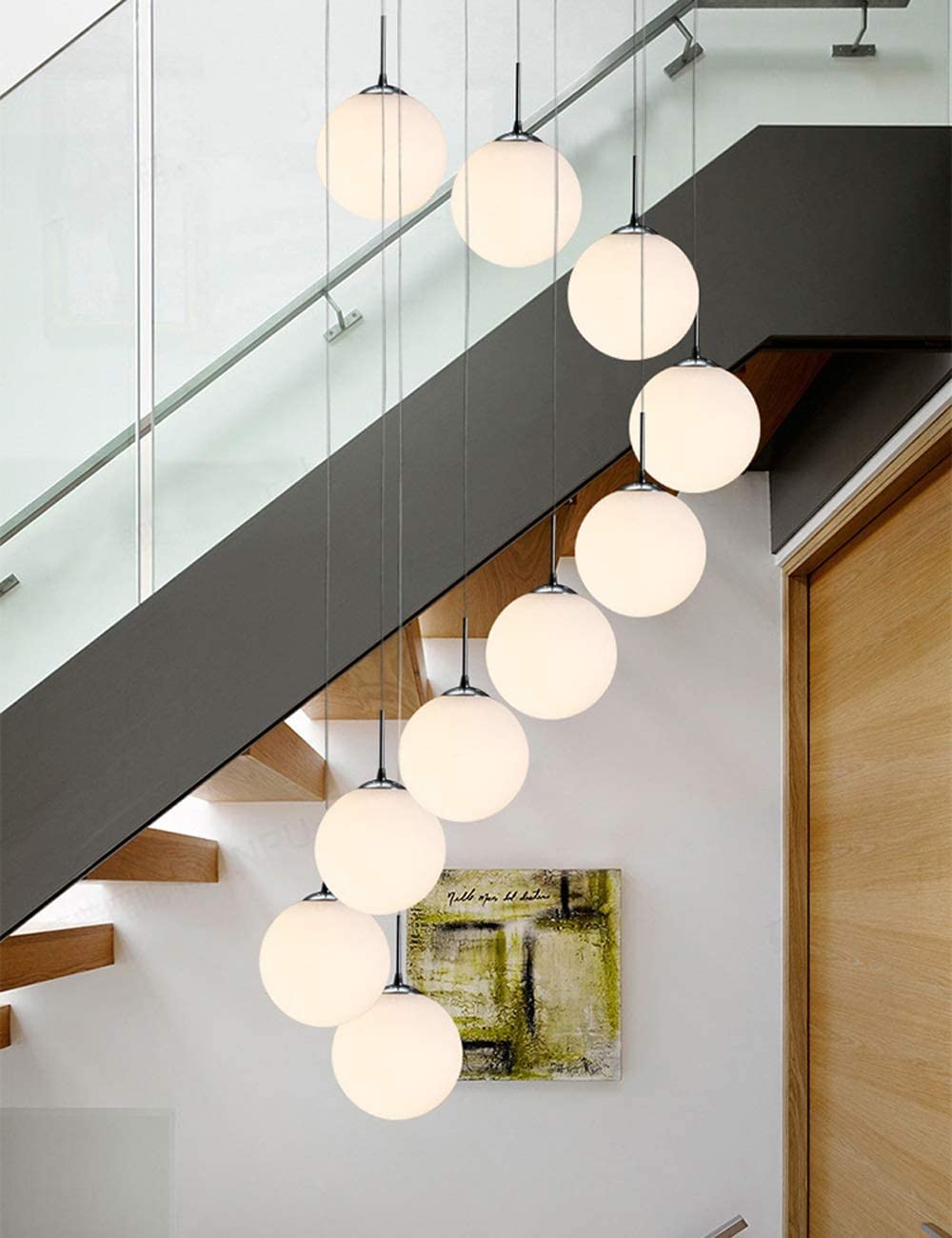 PCXEHUYP White Glass Spiral Chandelier for Living Room Minimalist Staircase Bedroom Creative Personality Restaurant lamp Nordic Multi-Bubble Made in China